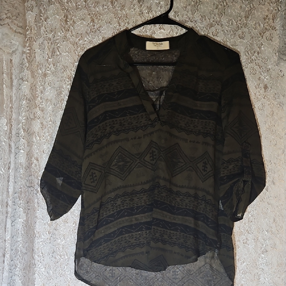 Ya Ya Club Sheer Black Geometric Blouse